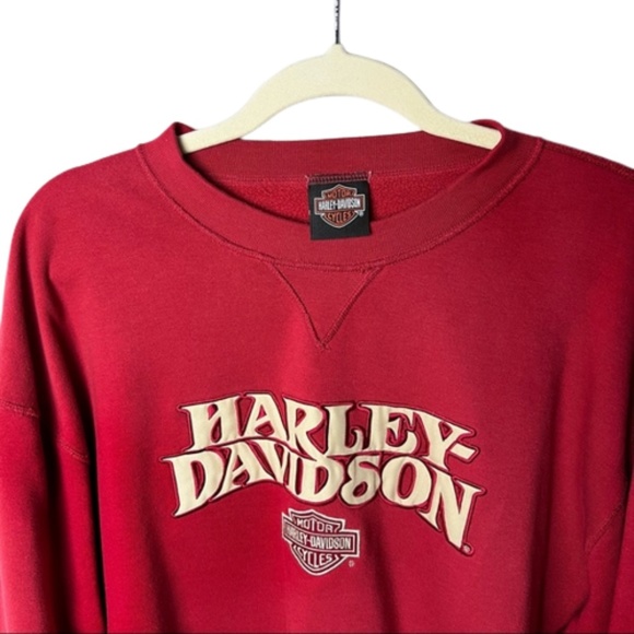 Harley-Davidson Tops - Harley-Davidson Crew Neck Sweatshirt Spellout Red Large Moto Biker